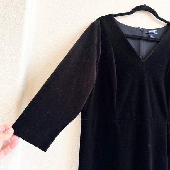 Lands End Womens Black Velvet V-Neck Fit Flare Dress 16W Holiday Formal - Picture 6 of 9
